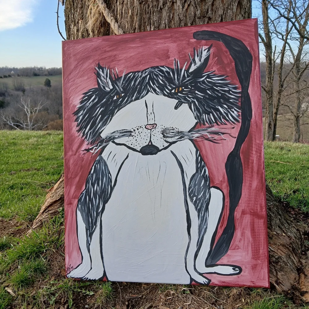 Tuxedo Cat Painting Folk Art - Picture 7 of 10